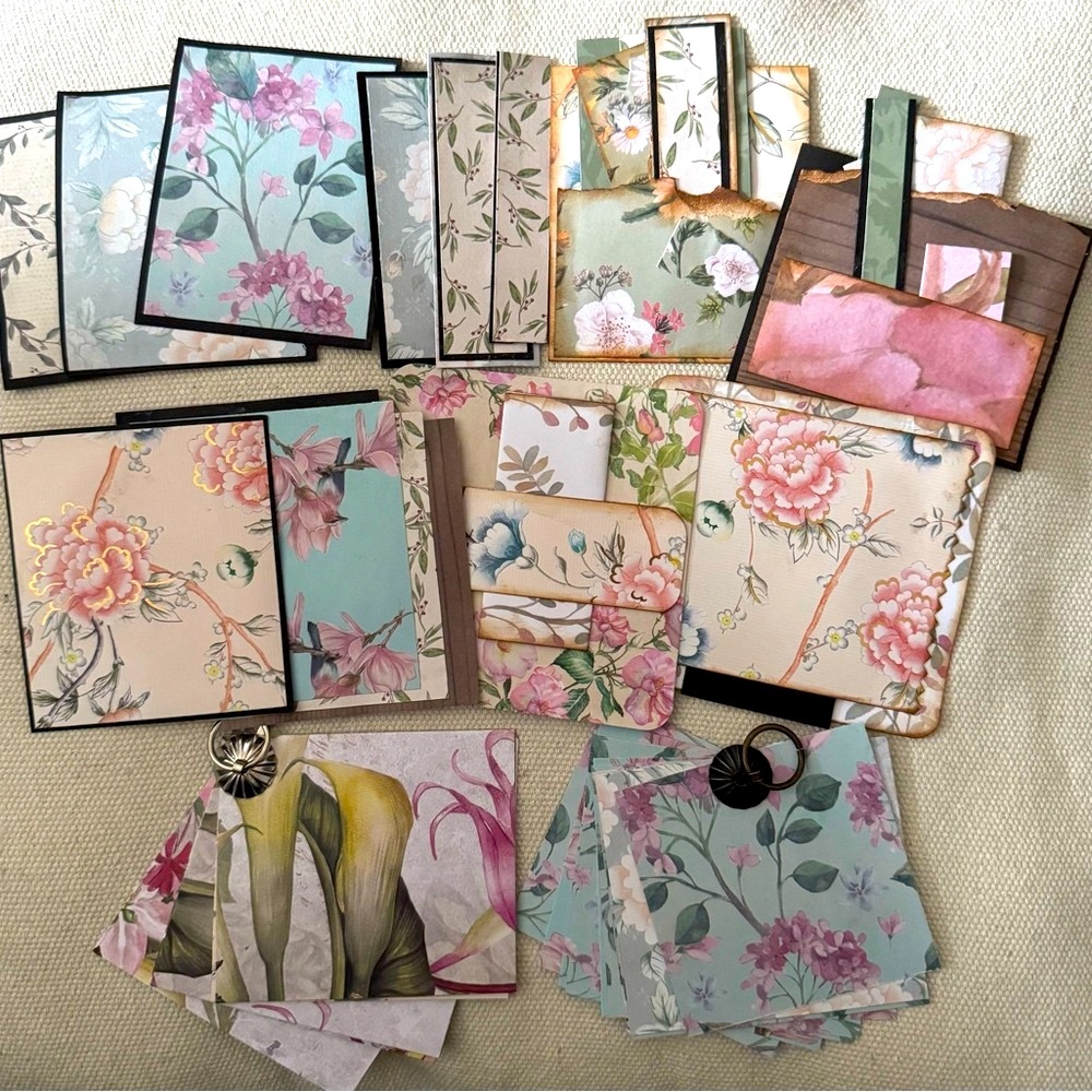 Ephemera Pockets Scrapbooking Journaling Floral Notecards Handmade 30+ Pcs
